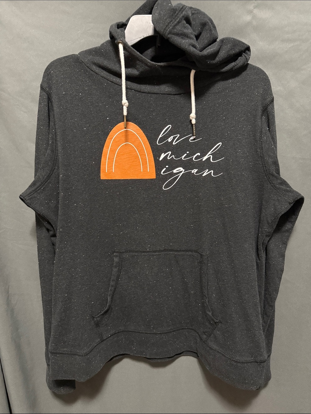 Black 'love michigan' Hoodie with Orange Rainbow Graphic